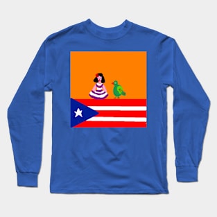 Sporty Puerto Rico Design on Blue Background Long Sleeve T-Shirt